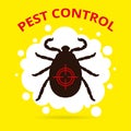 Square banner of pest control such encephalitis tick. tick on a yellow background.